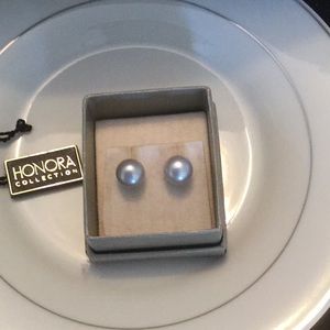 SILVER GENUINE HONORA Pearl stud earrings